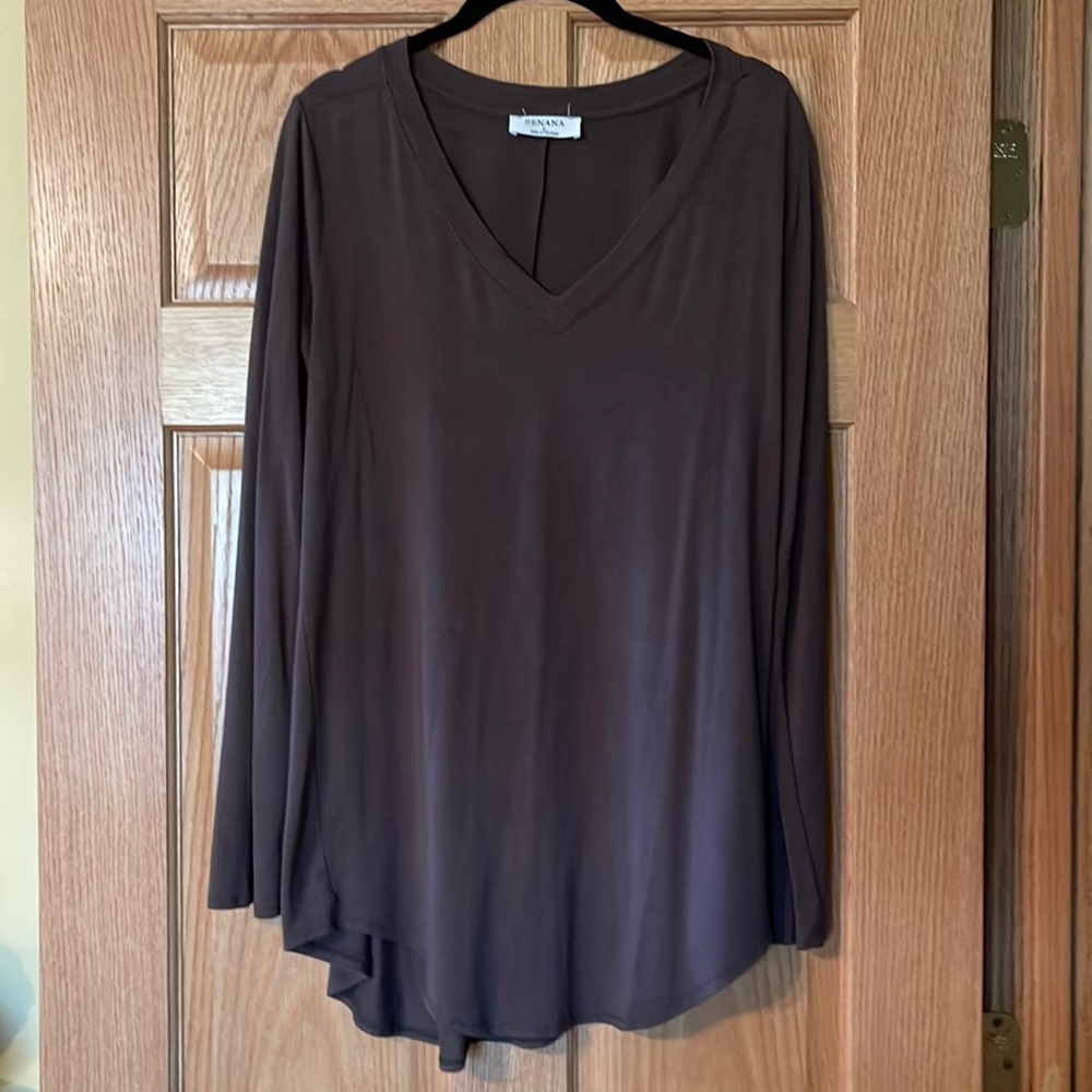 Zenana Long Sleeve Brown Swing Top Size L